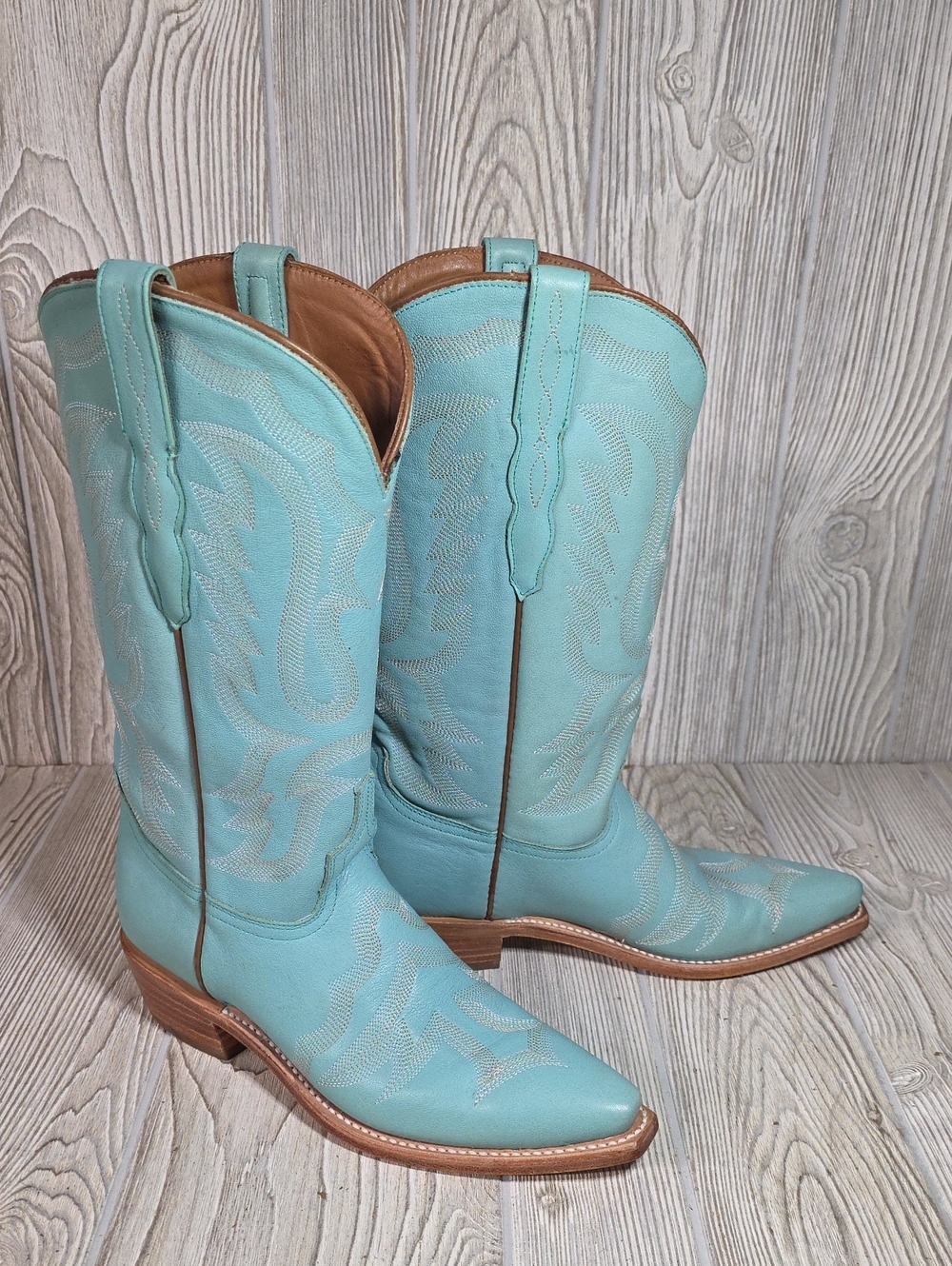Lucchese Western Turquoise Robins Egg Blue Leather Cowboy Boots Womens Size 8B